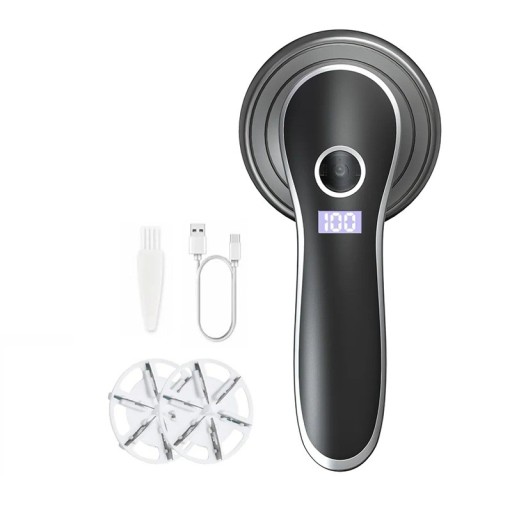 Removedor elétrico de pilling com lâminas em aço inoxidável, ecrã digital, carregamento USB, compacto para vestuário e têxteis
