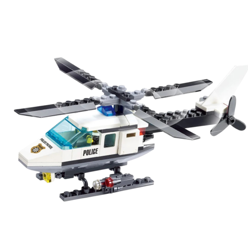 Rendőrségi helikopter építőkészlet 102 db 15 x 6,5 x 9 cm Kreatív építőkészlet gyerekeknek Helikopter téglákból Összecsukható játék Rendőrségi és mentőakció
