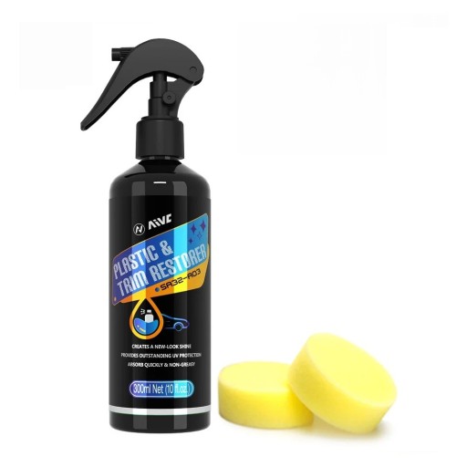 Rénovateur de plastiques et de surfaces en caoutchouc 300 ml avec 2 éponges Nettoyage et restauration des plastiques et du caoutchouc Cosmétique automobile Entretien de l'intérieur de la voiture
