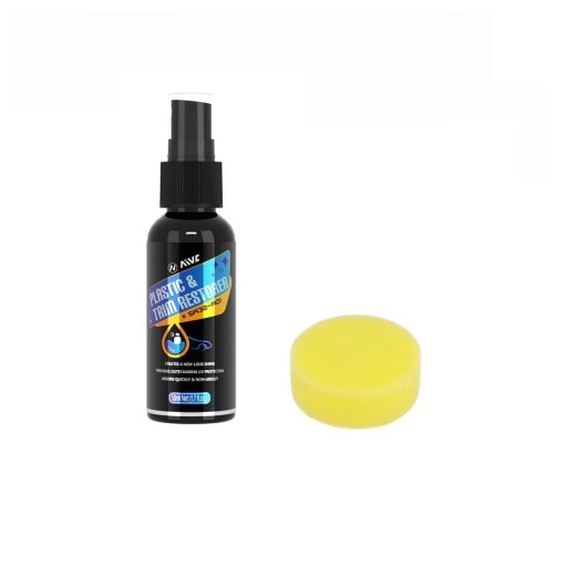 Rénovateur de plastiques et de surfaces en caoutchouc 50 ml avec éponge Autocosmétique Nettoyage des plastiques et du caoutchouc Rénovation de l'extérieur et de l'intérieur de la voiture
