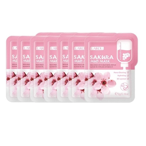 Rensende muddermaske med sakura-ekstrakt Fugtgivende muddermaske mod fedtet hud i ansigtet Muddermaske til ansigtet med sakura til at reducere porer 7 stk.