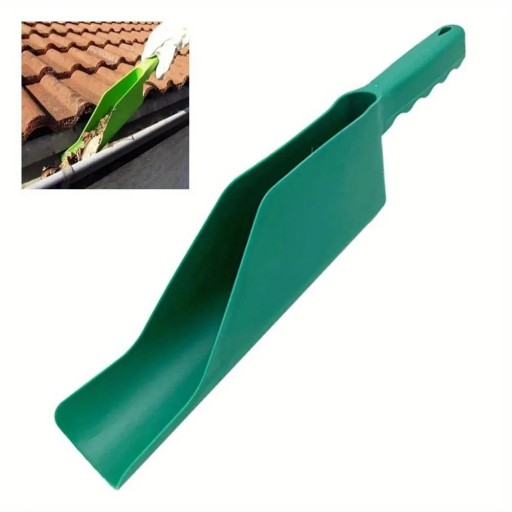 Rensningsskopa för takrännor 43 cm plast grön verktyg för att ta bort löv från takrännor bredd 8 cm ergonomiskt handtag 12,5 cm