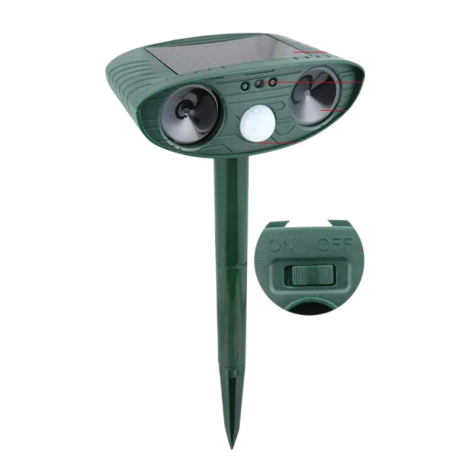 Repelente ultrasónico de animales con alimentación solar 37.5 x 15 cm ABS verde impermeable ahuyentador con ondas sonoras para jardín