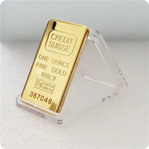 Replica of One Ounce of Gold Imitation of a Gold Bar 24-Carat Gold Commemorative Gold-Plated Plate with Plastic Cover 5 x 2.8 cm