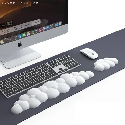 Reposamuñecas ergonómico delante del teclado 43 x 11 cm Forma de nube Espuma viscoelástica Apoyo para las manos mientras escribe y trabaja en el PC