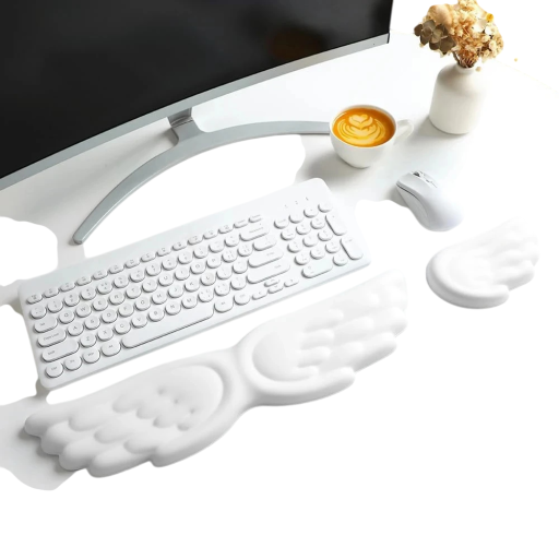 Reposamuñecas ergonómico delante del teclado Forma de ala de ángel Espuma viscoelástica 43 x 10,5 cm Para escribir con comodidad