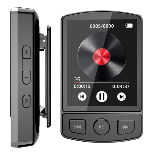 Reproductor MP3 MP4 con Clip 64GB Hi-Fi Bluetooth 5.0 Negro Reproductor con Pantalla Radio FM Grabación de E-Books Podómetro 8x5.5x1.5 cm