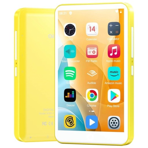 Reproductor MP3 MP4 M303 Pro 16 GB Amarillo Bluetooth 5.0 Pantalla 1.8&quot; Grabación Radio Libros electrónicos Vídeo Soporte microSD Uso deportivo