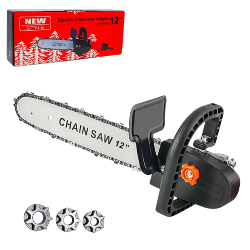 Řetězová pila adaptér 12" pro úhlovou brusku M10 M14 M16 kovové provedení černá sada pro řezání dřeva domácí použití