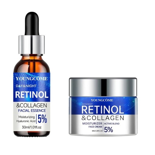 Retinolový krém a sérum 50 ml + 60 g Kyselina hyalurónová Kolagén Aloe Skvalan Zelený čaj Starostlivosť proti vráskam Hydratácia a rozjasnenie pleti