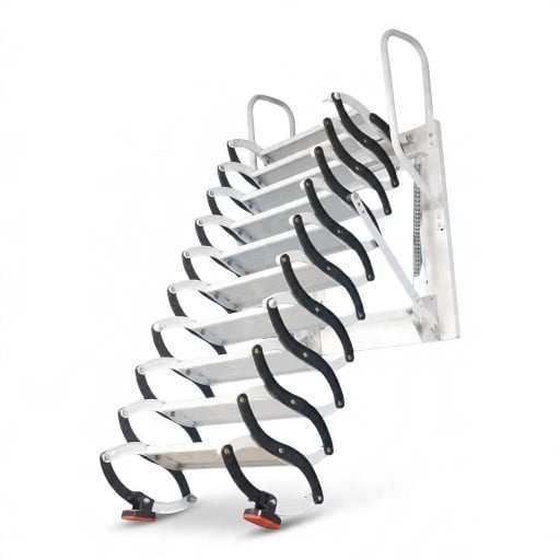 Retractable Loft Ladder 2.5 m Wall-Mounted Telescopic Ladder Width 60 and 70 cm Steel Construction White For Attics and Balconies