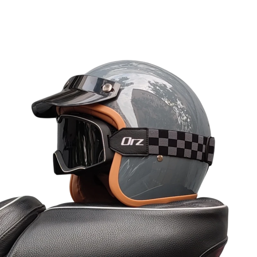 Retro ABS Motorradhelm mit Schutzbrille Vintage-Stil Kopfschutz Verstellbarer Riemen Bequeme Polsterung