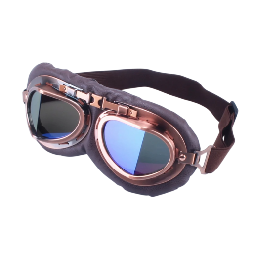 Retro brązowe okulary motocyklowe 18 x 9 cm Okulary ochronne z kolorowymi soczewkami PC Skóra ekologiczna i ABS Do jazdy motocyklem i stylowego wyglądu