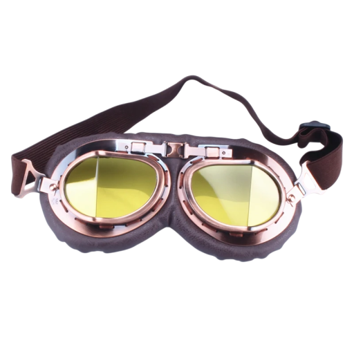 Retro brune motorcykelbriller 18 x 9 cm Gule PC-linser ABS-konstruktion Kunstlæder Vintage-stil Beskyttelsesbriller til scooter eller chopper