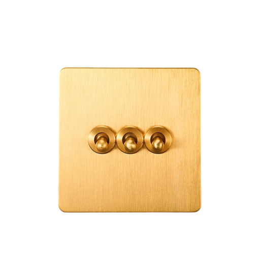 Ρετρό διακόπτης φωτός, τριπλός εναλλασσόμενος διακόπτης 3Gang 2Way, vintage μπρούτζινες λαβές, πάνελ 4 mm, βουρτσισμένο ανοξείδωτο ατσάλι, χρυσό, για DIY