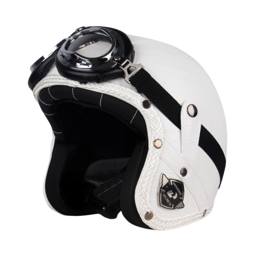 Retro kask motocyklowy z goglami Kask ochronny wykonany z ABS i skóry syntetycznej Regulowany pasek Stylowy otwarty design
