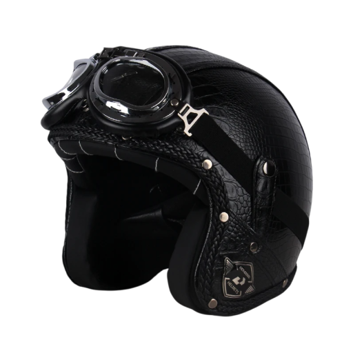 Retro kask motocyklowy z goglami Stylowy kask wykonany ze sztucznej skóry Konstrukcja ABS Vintage design dla skuterów i motocykli