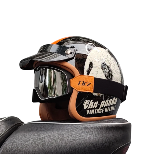 Retro kask motocyklowy z motywem pandy Czarny kask otwarty z goglami Kask ochronny ABS Stylowy sprzęt motocyklowy