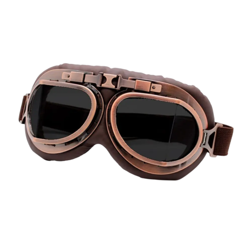 Retro Motorcycle Goggles with Grey Lenses Brown Leather Motorcycle Glasses Protective Goggles Made of ABS PC Foam and Leather for Open Face Helmets