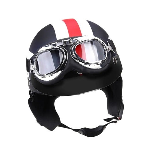 Retro motorhelm met open gezicht beschermende bril met UV-filter vizier en gevoerde oorkappen helm met gesp voor mannen en vrouwen