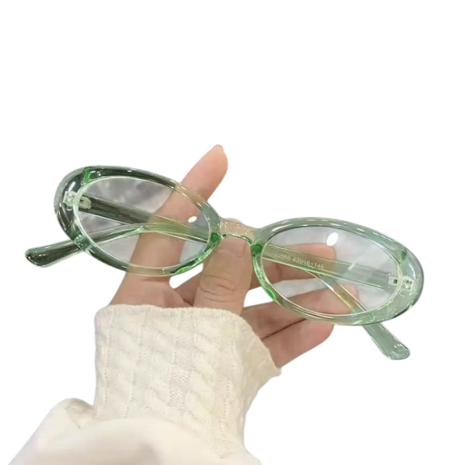 Retro műanyag ovális alakú szemüveg nőknek kék fényszűrővel. Elegáns szemvédelem a fáradtság ellen számítógépes munka közben.