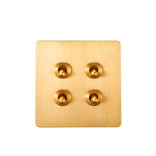 Retro schakelaar voor licht 4-voudig wisselstroom, 86 × 86 mm, geborsteld roestvrij staal, vintage messing schakelaars, goud, voor appartement en huis