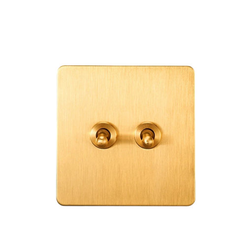 Retro wandlichtschakelaar 2Gang 2Way dubbel wisselstroom, vintage messing hendels, 86×86 mm, geborsteld roestvrij staal, goud, voor doe-het-zelvers