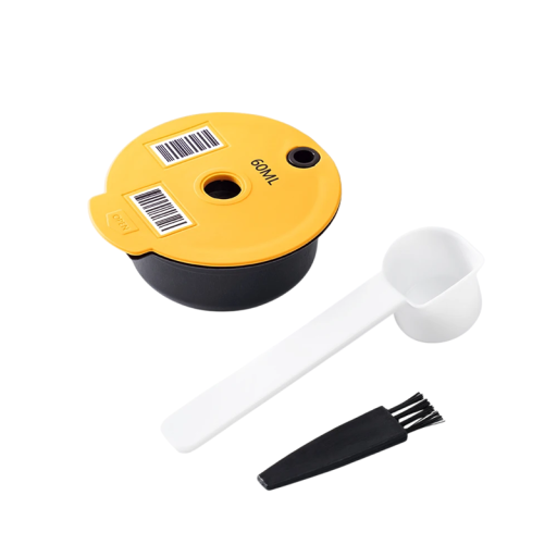 Reusable 60ml Coffee Capsule for Tassimo with Lid, Plastic Spoon and Cleaning Brush for Savings and Eco-Friendly Use