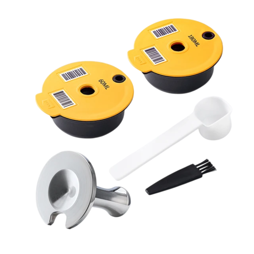 Reusable Capsule 60ml and 180ml for Tassimo Coffee Machines with Tamper Spoon and Brush Eco-Friendly Set for Ground Coffee