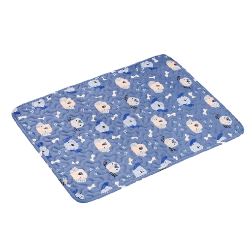 Reusable Dog Incontinence Pad 50 x 40 cm Blue Pad with Cartoon Dogs Absorbent Layer Waterproof and Non-Slip Bottom