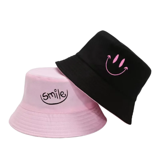 Reversible Fisherman's Hat with Smile Motif Polyester Unisex Fashion Summer Hat Sun Protection Circumference 56–58 cm Lightweight