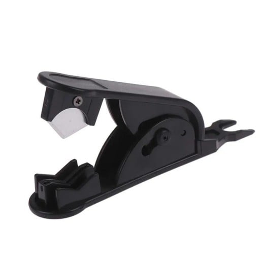 Řezačka plastových trubek a hadic s kapacitou do 12 mm rozměr 104 x 23 mm z ABS a nerezové oceli černá na PTFE PE nylonové PU i PVC rozvody