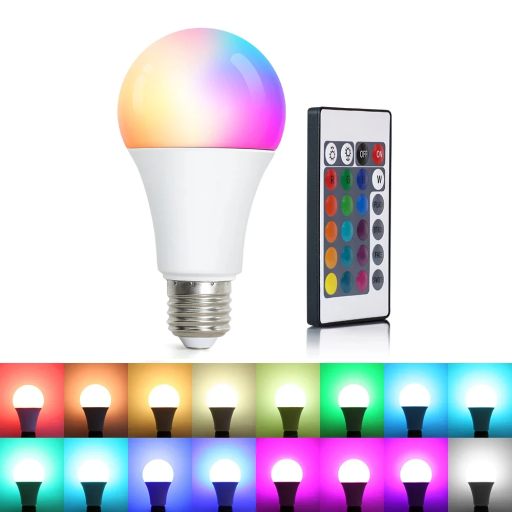 RGB LED Bulb with E27 Base A60 220V Adjustable Light Colour Remote IR Control Colourful Interior Lighting Decorative Bulb