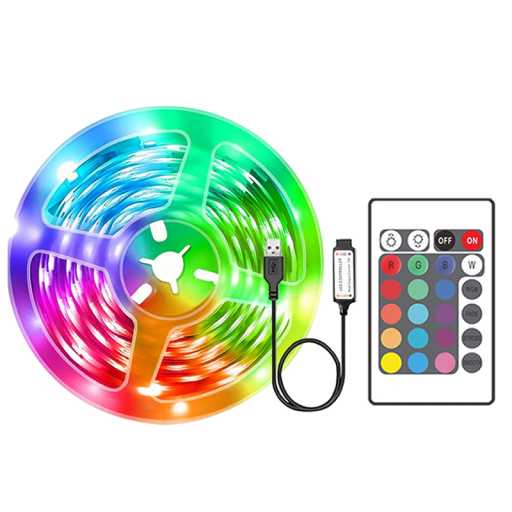 RGB LED páskové světlo 10 m Vícebarevné dekorativní osvětlení pro interiér Dálkový ovladač s baterií CR2025 Párty Osvětlení na zeď