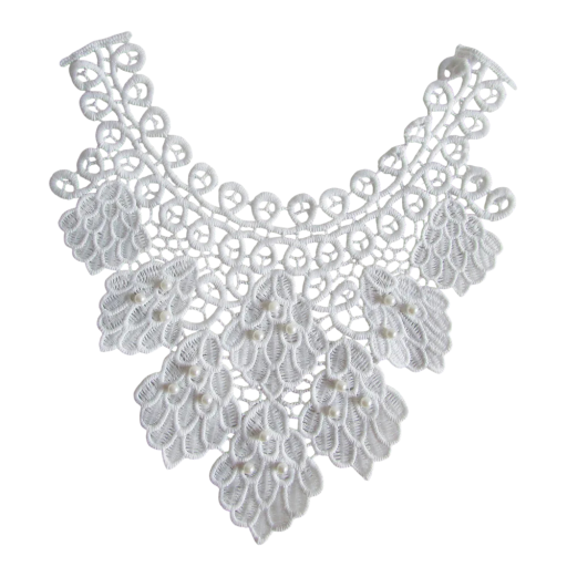 Ricamo in pizzo perlato bianco con imitazione di perle 24 x 26 cm Applicazione decorativa in fibra di latte per decorare abiti, accessori da sposa e indumenti