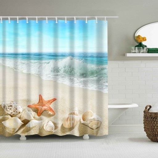 Rideau de douche avec motif plage et coquillages