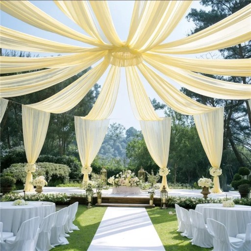 Rideau décoratif de plafond avec poches pour tringle 75 x 1000 cm panneau en polyester pour décoration de salle de mariage, fêtes et célébrations en intérieur