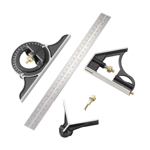 Riglă de măsurare din oțel inoxidabil 300 mm cu nivelă, raportor 3 în 1, riglă combinată pătrată, unghi reglabil, instrument metalic 33,5 x 14 x 1,8 cm