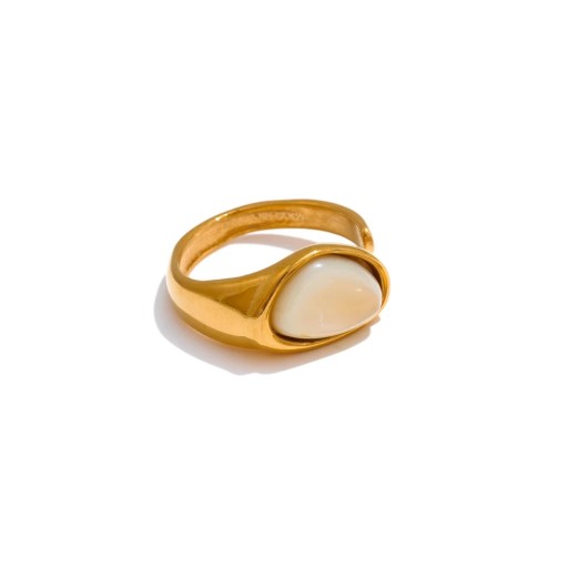 Ring Größe 7 mit ovalem glattem Stein ca. 11 mm, sanft geformtes Band, minimalistisches elegantes Design