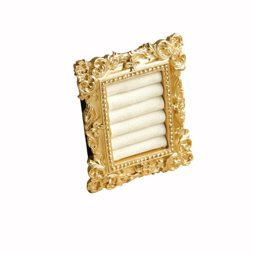 Ring Holder with Frame 8.5×10 cm Resin and Velvet Holder with 6 Cushions in Gold Frame with Display Support