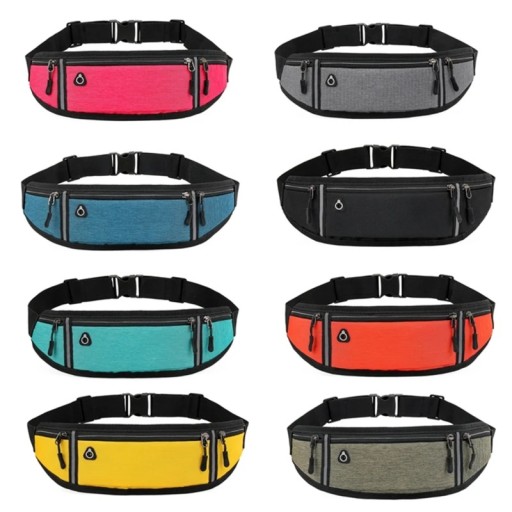 Riñonera deportiva para correr de 40 cm. Riñonera deportiva colorida con elementos reflectantes. Múltiples bolsillos. Circunferencia ajustable de 80 a 100 cm.