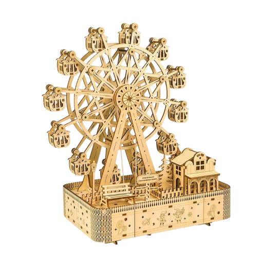 Roată Ferris muzicală din lemn, puzzle 3D, carusel rotativ, model pliabil, jucărie și kit de construcție DIY pentru copii și adulți, cadou creativ