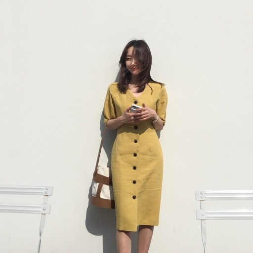 Robe à boutons en coton pour femmes