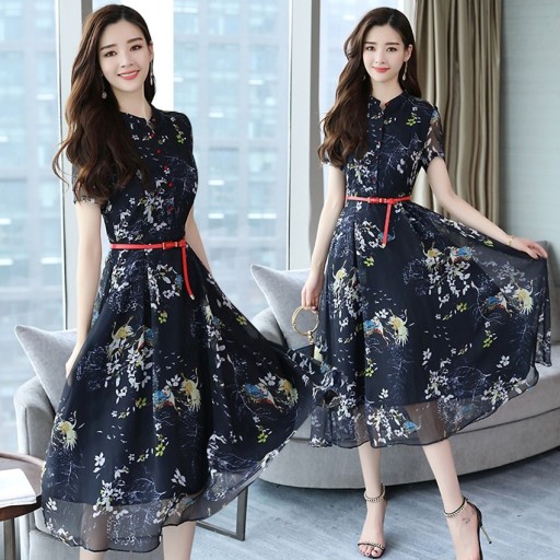 Robe à fleurs pour femmes avec ceinture