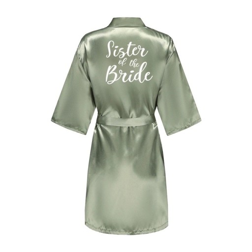 Robe de chambre verte en satin pour femme Élégante robe de chambre légère à nouer avec l'inscription SISTER OF THE BRIDE Vêtement stylé