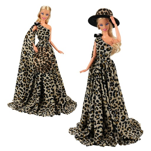 Robe et chapeau léopard pour poupée