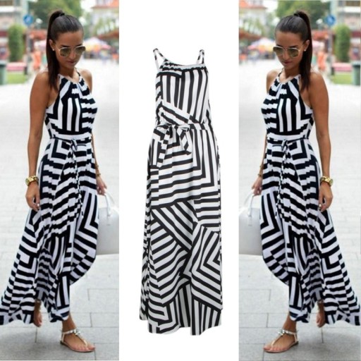 Robe longue noire et blanche à imprimé pour femme