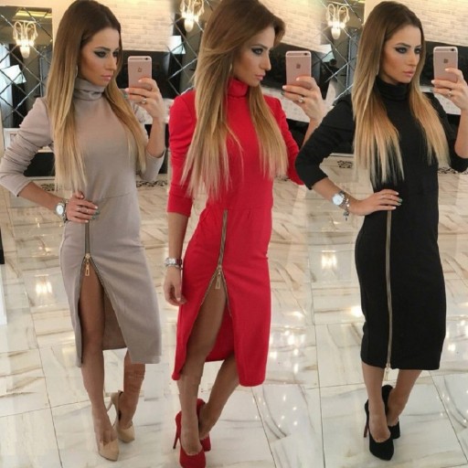 Robe midi à col roulé d'automne