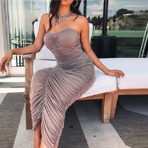 Robe midi extensible sans bretelles