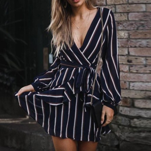 Robe rayée bleu foncé pour femmes